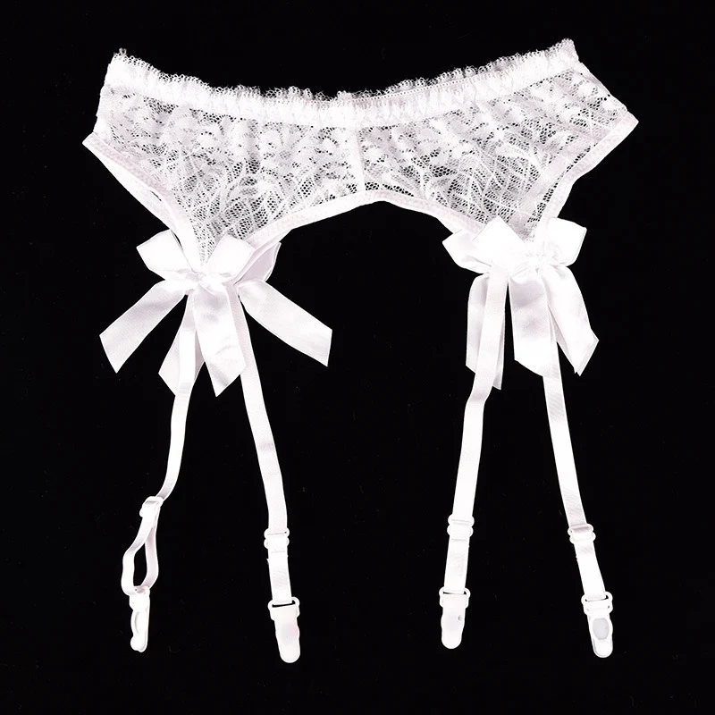 Suspensórios de coxa de malha transparente ultrafina com alças de ligas de renda arco para meias lingerie sexy festa clubwear roupa interior