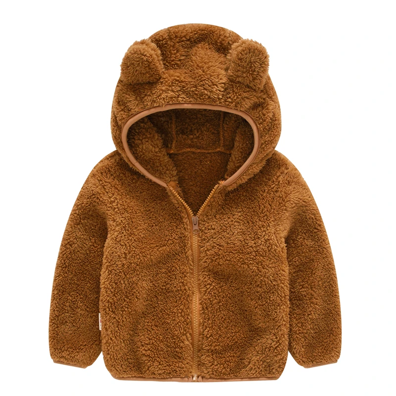 Girl’s and Boy’s woolen hooded coat solid color zipper coat children\'s winter clothes