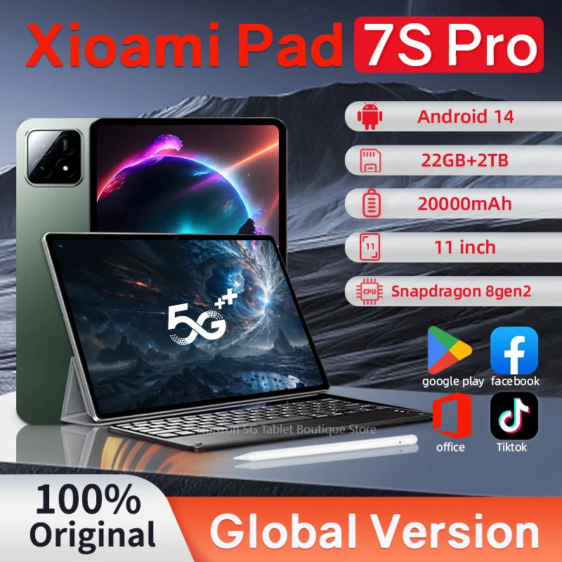 

New 2025 7S Pro Tablet 4K Screen Android 14 System Dual-Mode 5G and Wi-Fi 20000mAh 22GB RAM 2TB Storage with Snapdragon 8gen2