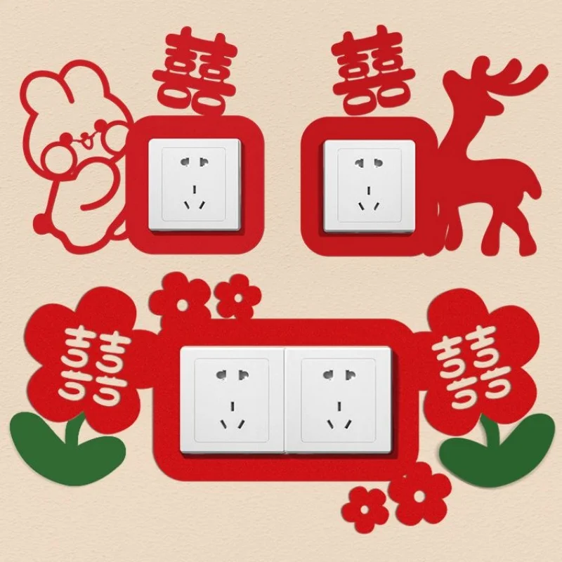 

Chinese Wedding Xi Word Switch Stickers Socket Decorative Xizi Stickers Living Room Bedroom Wedding Decoration Wedding Supplies