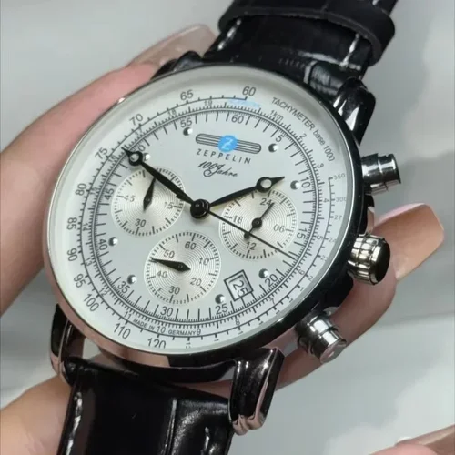 Nuevo reloj de pulsera Zeppelin con fecha automática, segundos de carrera de tres ojos, sincronización multifuncional, reloj de cuarzo para ocio y negocios para hombre