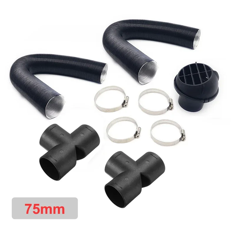 

75mm 60mm Car Auto Heater Pipe Duct T Warm Air Outlet Vent Hose Clips Set For Parking Diesel Heater Webasto Eberspacher