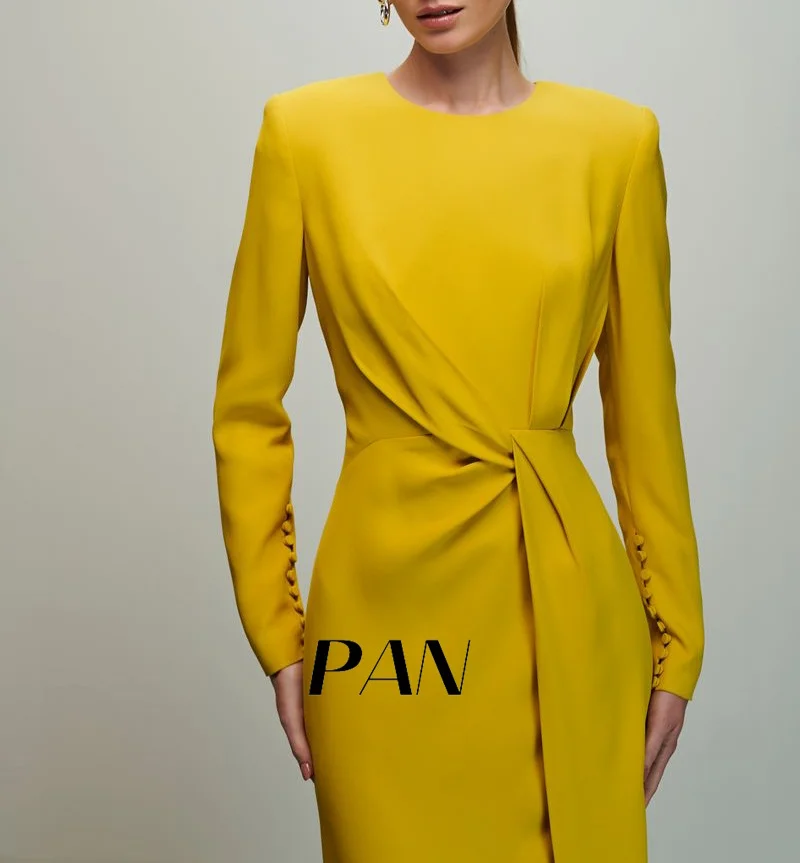 Pan O-neck formal evening gown with slit long sleeves Mermaid elegant women's prom dress image 3