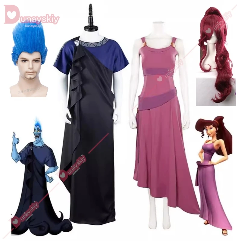 Hades Cosplay Herculers Mens Megara Costume Wigs Robe Fantasia Disguise for Adult Men Role Play Clothes Halloween Carnival Party