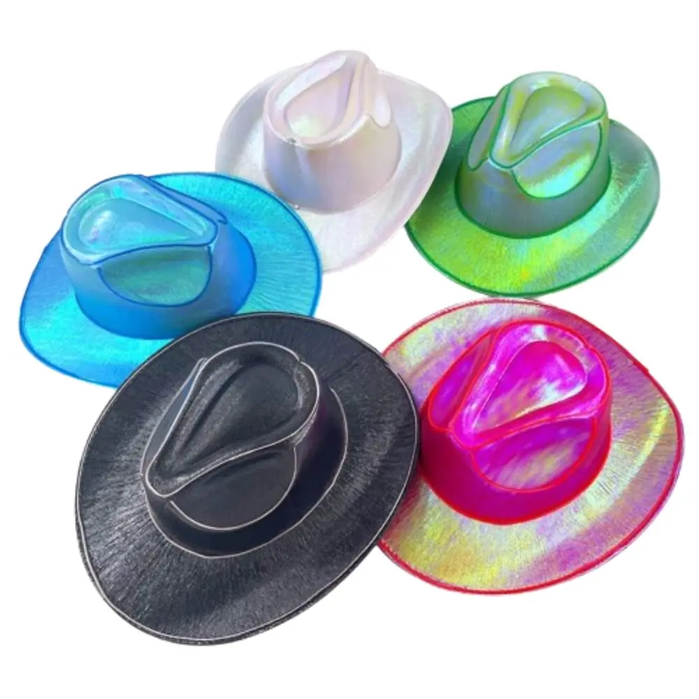 Pearlescent Neon Halloween Hats Colorful Cosplay Party Hats LED Luminous Cowboy Hat Cool Fashion Western Cowboy Hat Kids view 4