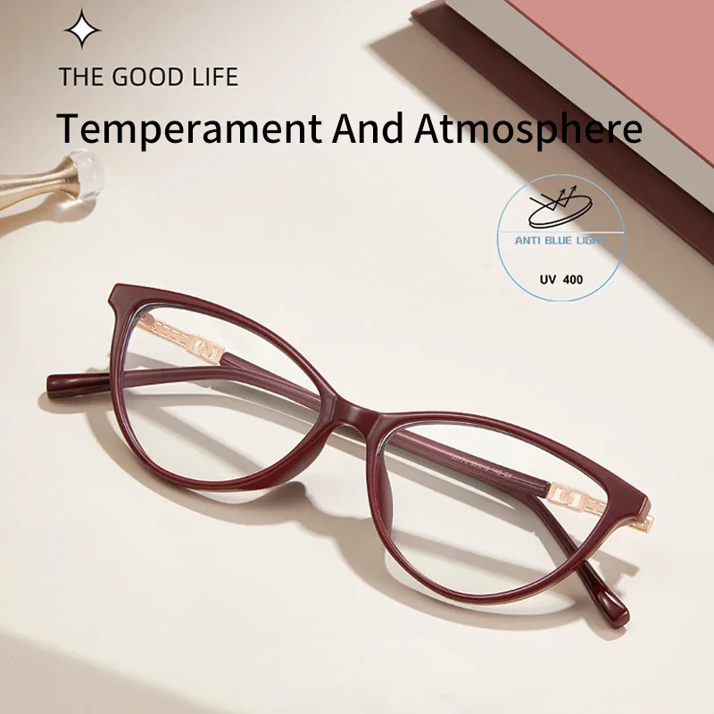 نظارات OLLYMURS النسائية الأوروبية والأمريكية المضادة للضوء الأزرق على شكل عين القط TR90 عدسات مسطحة معدنية نظارات طبية كلاسيكية TJ577