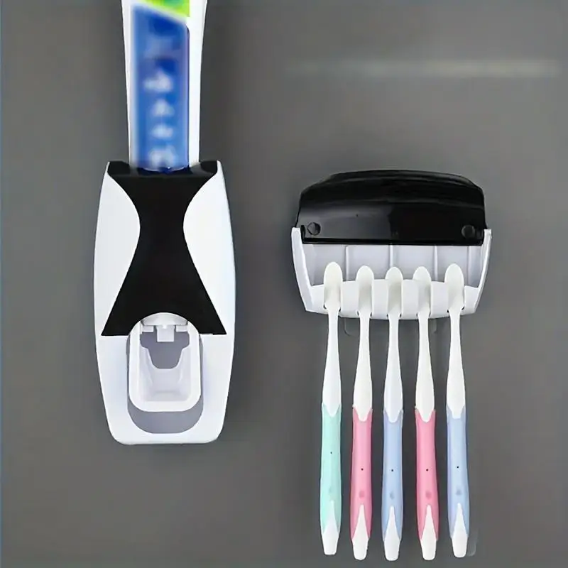 Wall-Mounted Toothbrush & Toothpaste Holder Set - Dustproof, Space-Saving Bathroom Organizer With Automatic Dispenser Toothbrush