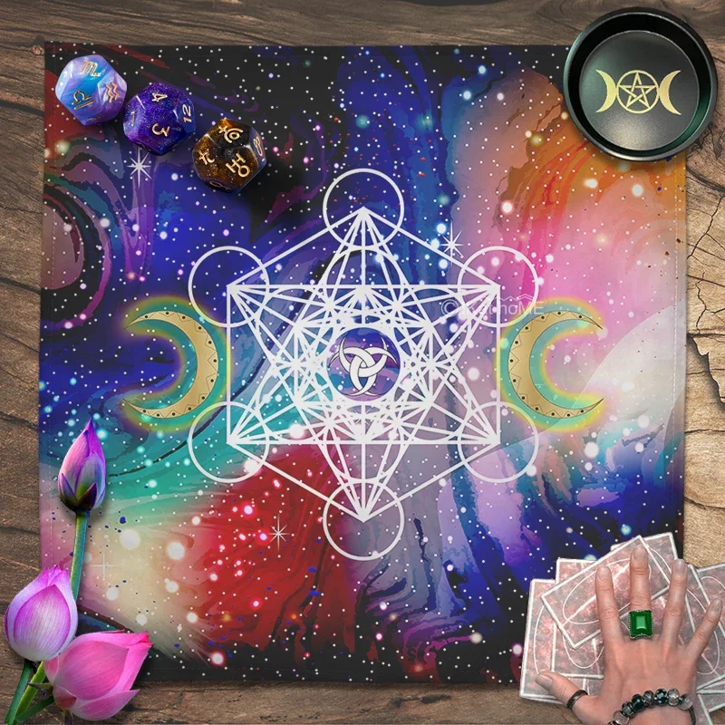 Horn Triskelion Metatron Hexagram Tarot Tablecloth Spreads Galaxy Star Altar Cloth Pagan Witchcraft Astrology Oracle Cards Pad