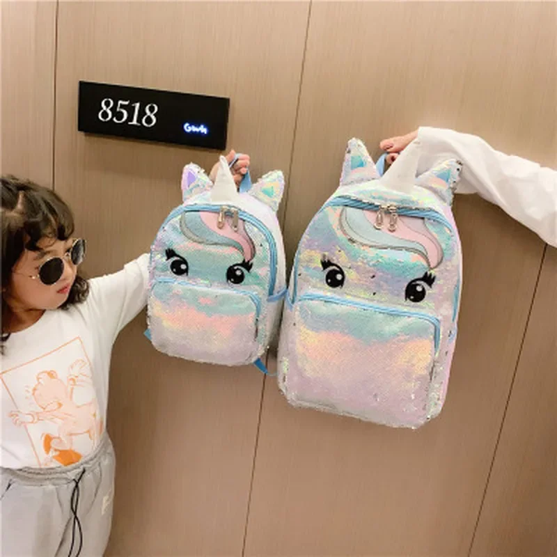 Girls Fashion Sequins Unicorn Backpack Women Large Capacity Bag Girl Book Bag Satchel School Bag for Teenager Student All-Match