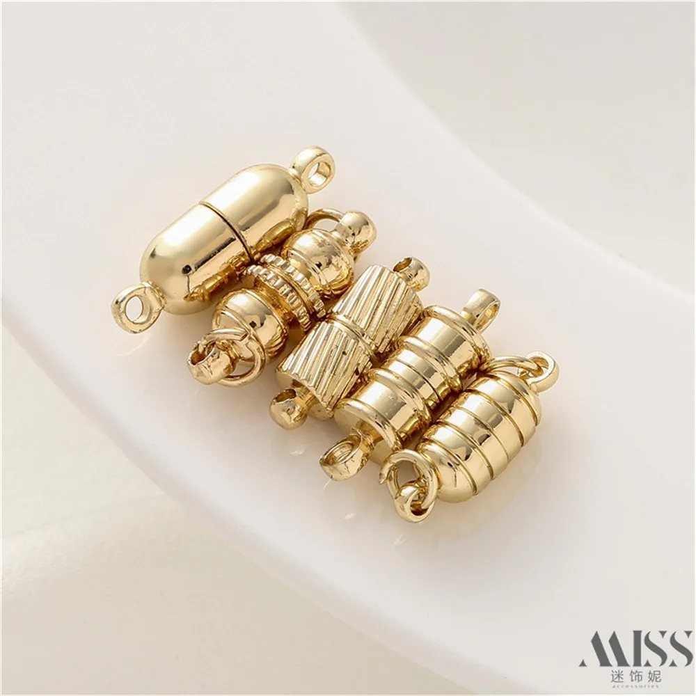 

14K Gold-plated Smooth Oval Pill Shaped Thread Bamboo Barrel Shaped Connection Magnetic Buckle DIY Accessory Bracelet Necklace