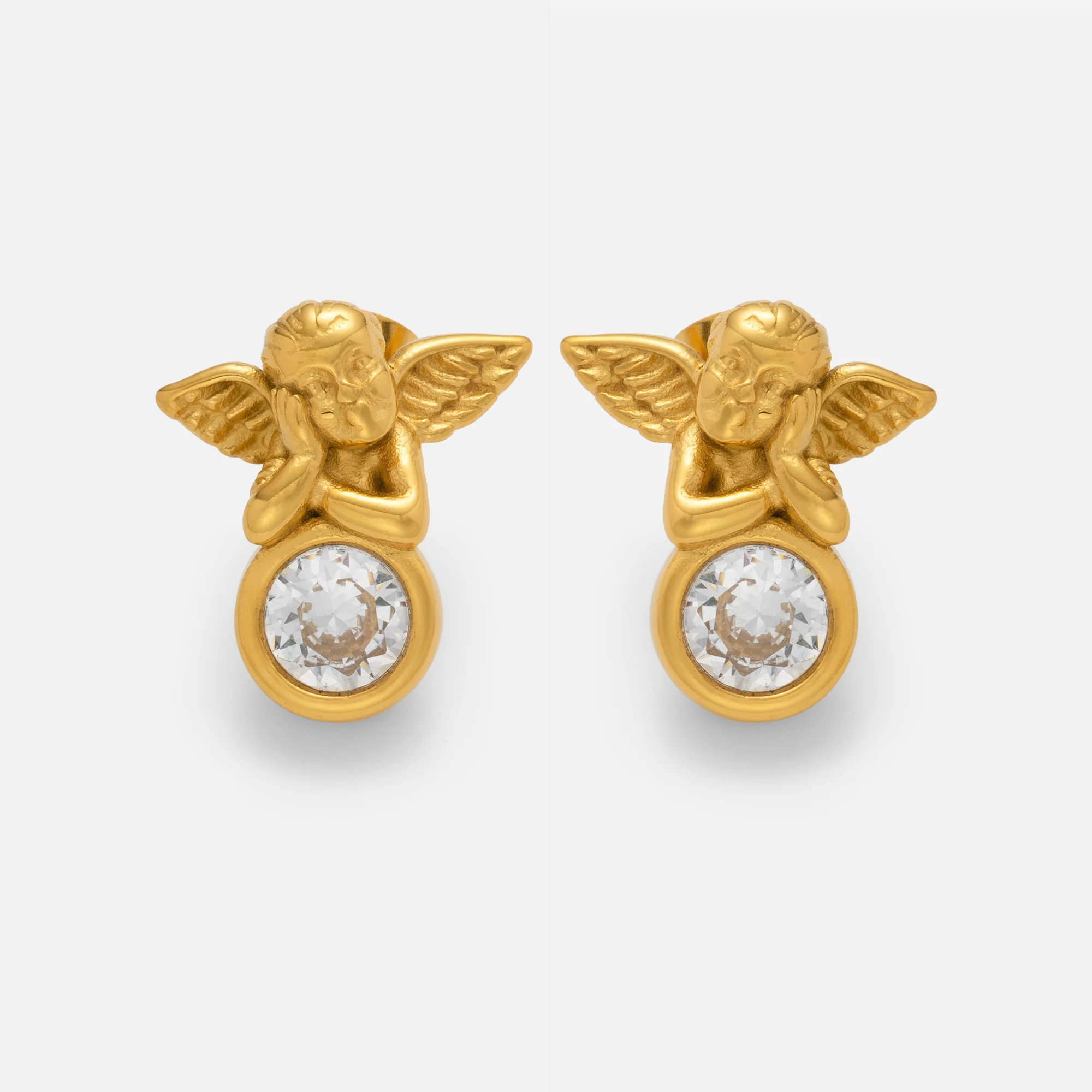 

DASEIN New Vintage Cupid Angel Round Zircon Stud Earrings INS 18k Gold Plated Hypoallergenic Stainless Steel Theater Jewelry