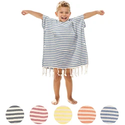 1pc Children's Wearable striped Bath Towel Children's Bathrobe With Hood For Absorbent For Swimming Travel Beach Towel