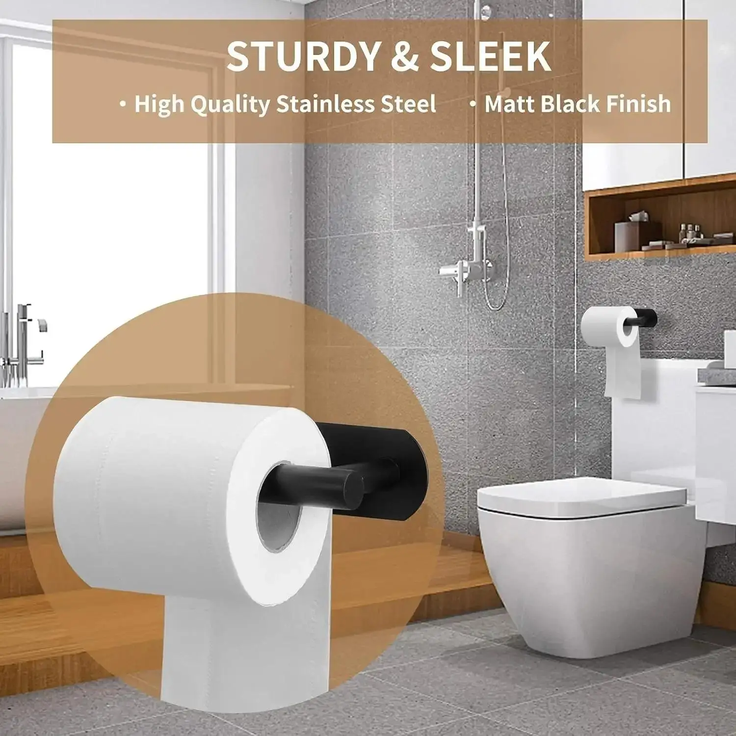 304 Stainless Steel Toilet Paper Holder, Self-adhesive, Non-perforated, Towel Holder for Bathroom/RV/Toilet Tissue Holder