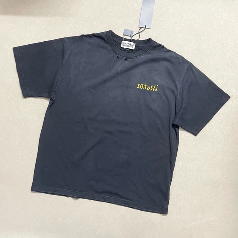 26SS Summer New Satoshi Nakamoto Short Sleeved American Retro Washed Men's Women's T-Shirts