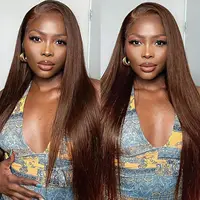 4x4 Chocolate Brown Lace Front Wig Human Hair HD Transparent Straight Lace Front Wigs Pre Plucked Brown Wig Colored #4