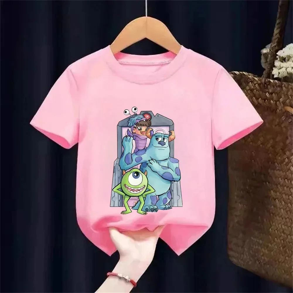2026 New Kids' Cotton Short-Sleeve T-Shirt Light Blue Monsters Inc. Print Round Neck Top for Boys & Girls Summer Wear