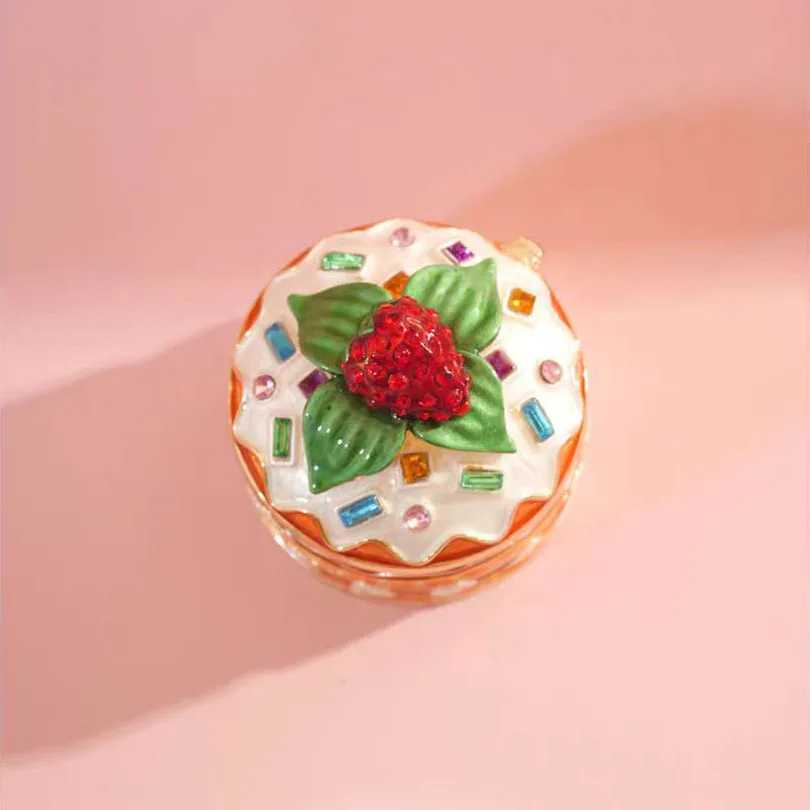 Strawberry Cake Trinket Boxes Hinged Crystal Jeweled Enamel Trinket Jewelry Box Collectibles Gifts