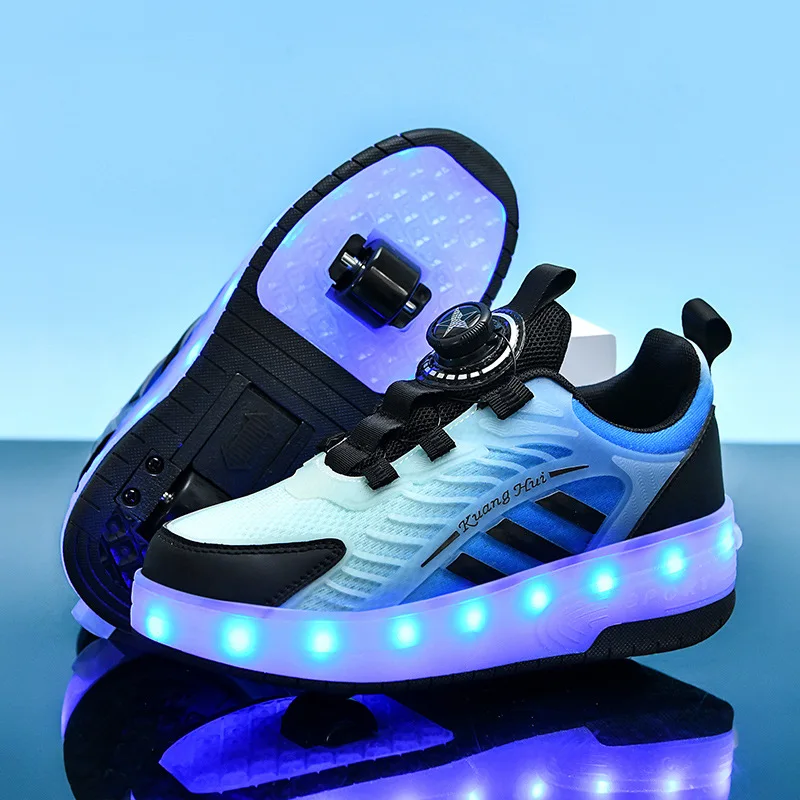 Breathable walking Shoes Boys 2024 New children's skating sports roller shoes Boys and girls flashing two-wheel retractable