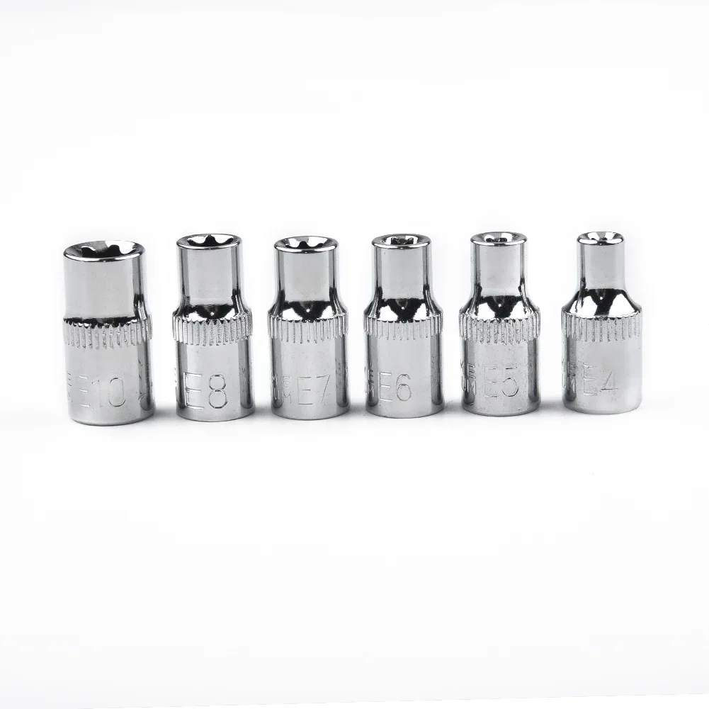 6pcs Drive Socket 1/4 Inch Torx Star Female Bit E Socket Set E4/E5/E6/E7/E8/E10 Hand Tools Accessories Material 50# Steel