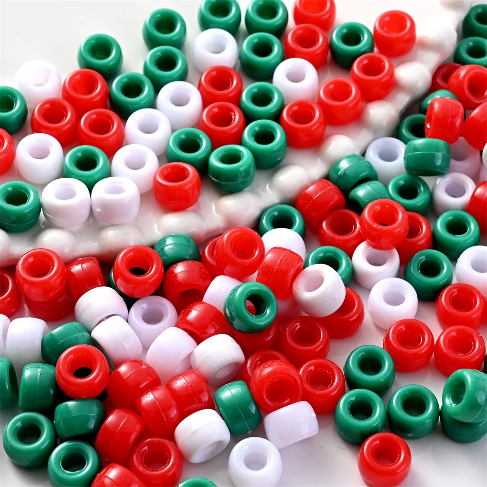 6x9mm 2-500pcs Christmas Large Hole Acrylic Barrel Beads Mixed Color Pony Beads For DIY Jewelry Making Xmas Garland Craft Supply