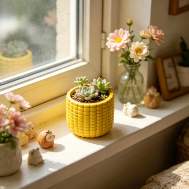 3D Printed Corn Shaped Flower Pot Cute Corn Succulent Planter, Creative Indoor Plant Container for Window Table Office Decor