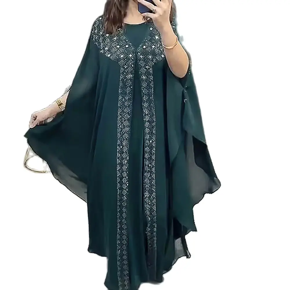 MAMA DA-ropa musulmana Abaya clásica, vestidos largos de mujer, Material de gasa, talla libre, manga de murciélago, Túnica con inserto de diamantes