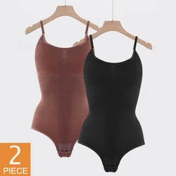 2PCS Bodysuit Shapewear Women Shapewear Tummy Shaper Hip Lifter Corset Slimming Waist Trainer Stretch Solid Color Underwear