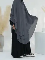 Eid mousseline de soie gris noir blanc Khimar Abaya dubaï luxe Islam musulman Hijab robes pour femmes Jilbab Kebaya Niqab Musulmane Femme 4
