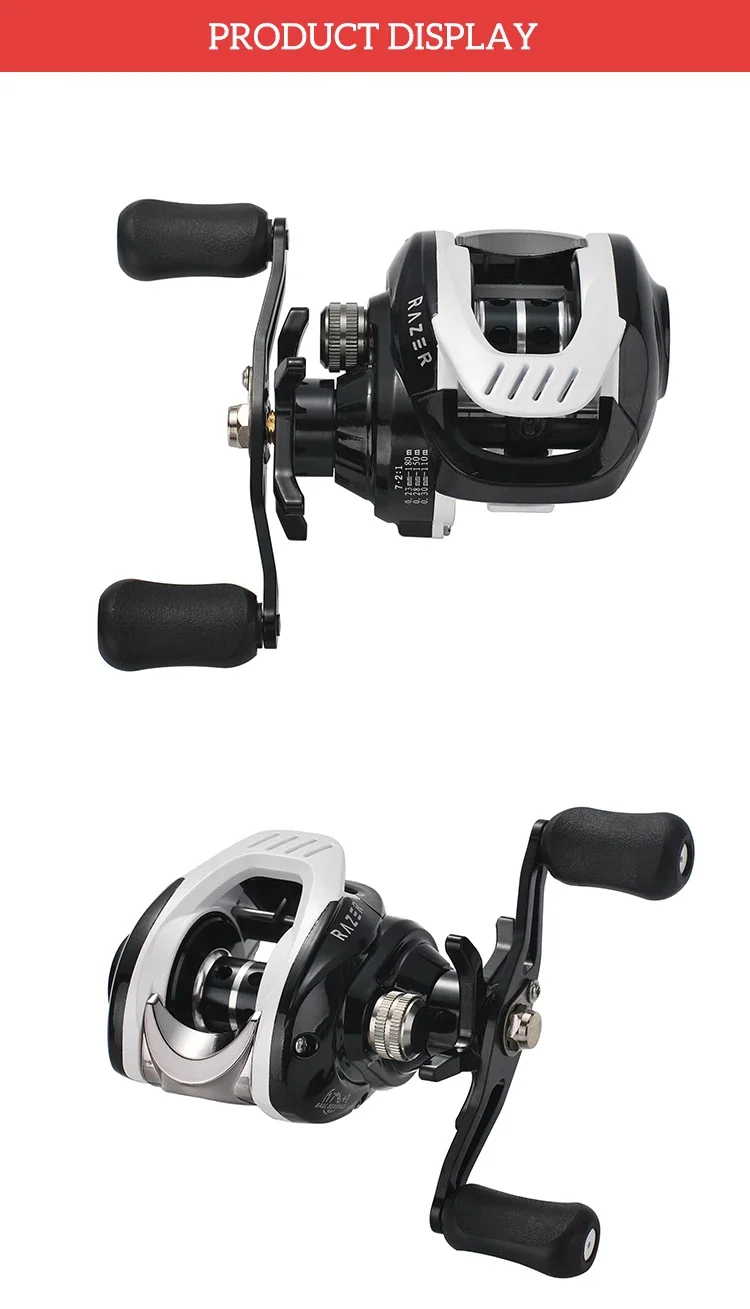 Lizard Magnetische Zentrifugal-Doppelbrems-Baitcasting-Angelrolle mit Metallspule und -griff, 8 kg maximale Bremskraft, 7,2:1 Übersetzungsverhältnis – Detail 14