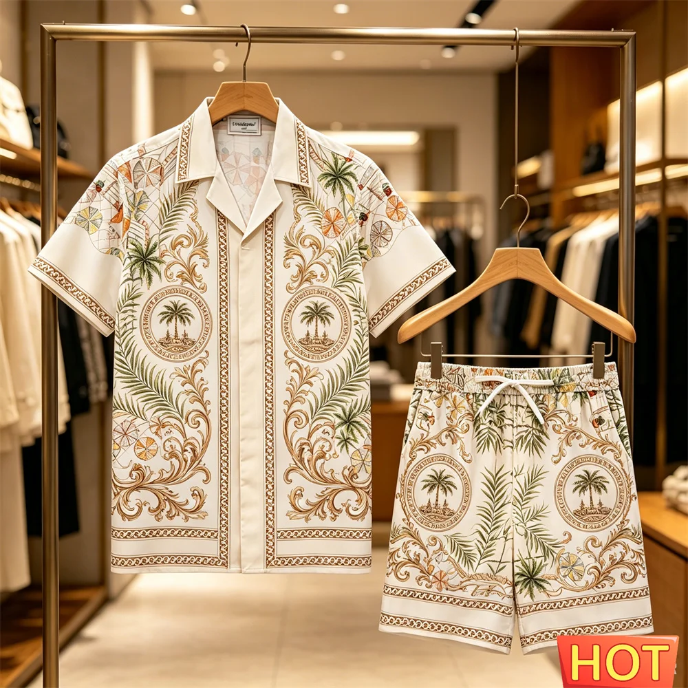 3D Pattern Home Set y2k shirt pants sets Summer Men's Hawaiian Vacation Shirt Set Breathable Hotel vacation shirt two-piece set