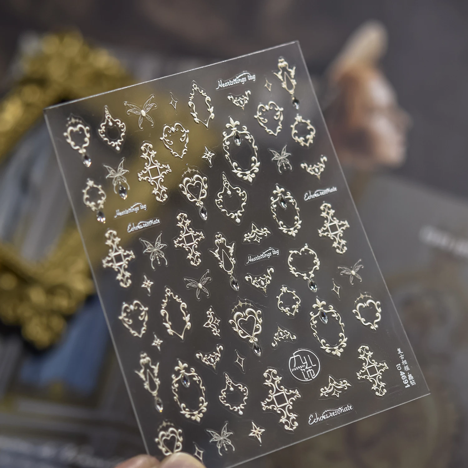 1 個 5D 額縁スタイルネイルアートステッカーレリーフネックレス宝石ネイルアートアクセサリー気質ガールステッカー