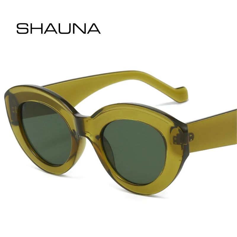 SHAUNA Cat Eye moda damska oliwkowe zielone okulary przeciwsłoneczne Retro odcienie UV400 męskie owalne luksusowe okulary przeciwsłoneczne