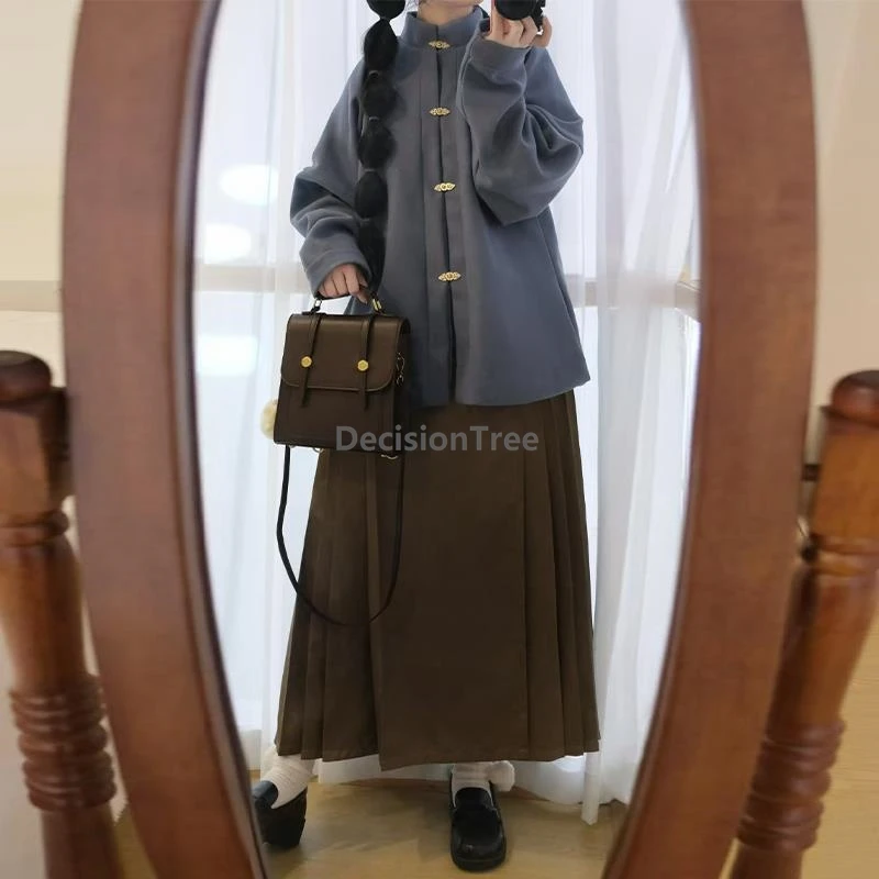 

2025 winter thicken warm ming made hanfu chinese style improved retro tang suit coat simple trendy versatile horse face skirt