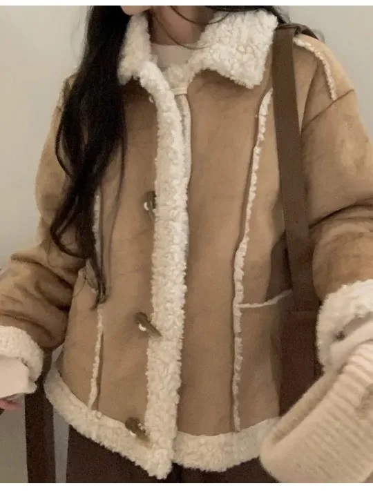 Jaet-abrigo Haome elegante de Hong Kong para mujer, abrigo Retro versátil con cuello de piel de cuero juvenil, reducción Longevi