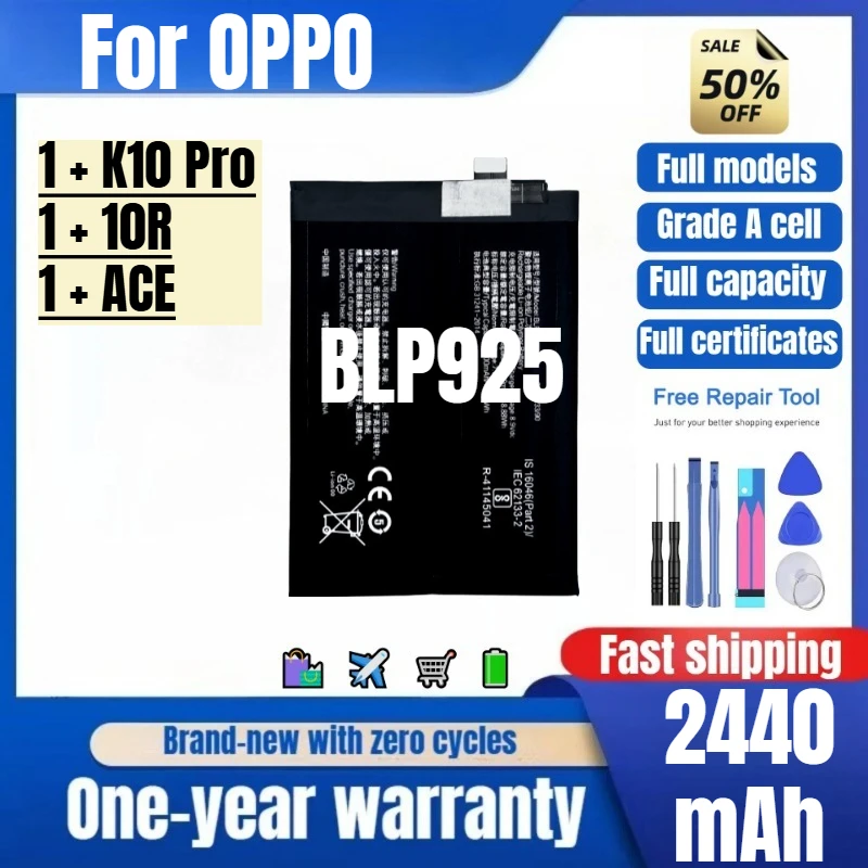 Bateria BLP925 para OPPO 1 + K10 Pro/1 + 10R/1 + ACE, Substituição de Alta Qualidade e Alta Capacidade, Célula Grau A com Ferramentas