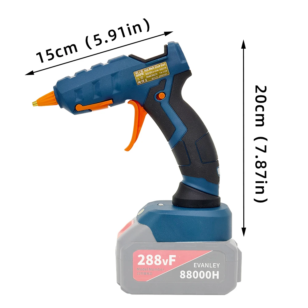 18v Cordless Hot Glue Melt  Gun Uses 7mm Glue Sticks,  Replaceable Nozzle  Compatible With Makita, Dewalt Milwaukee (No Battery)