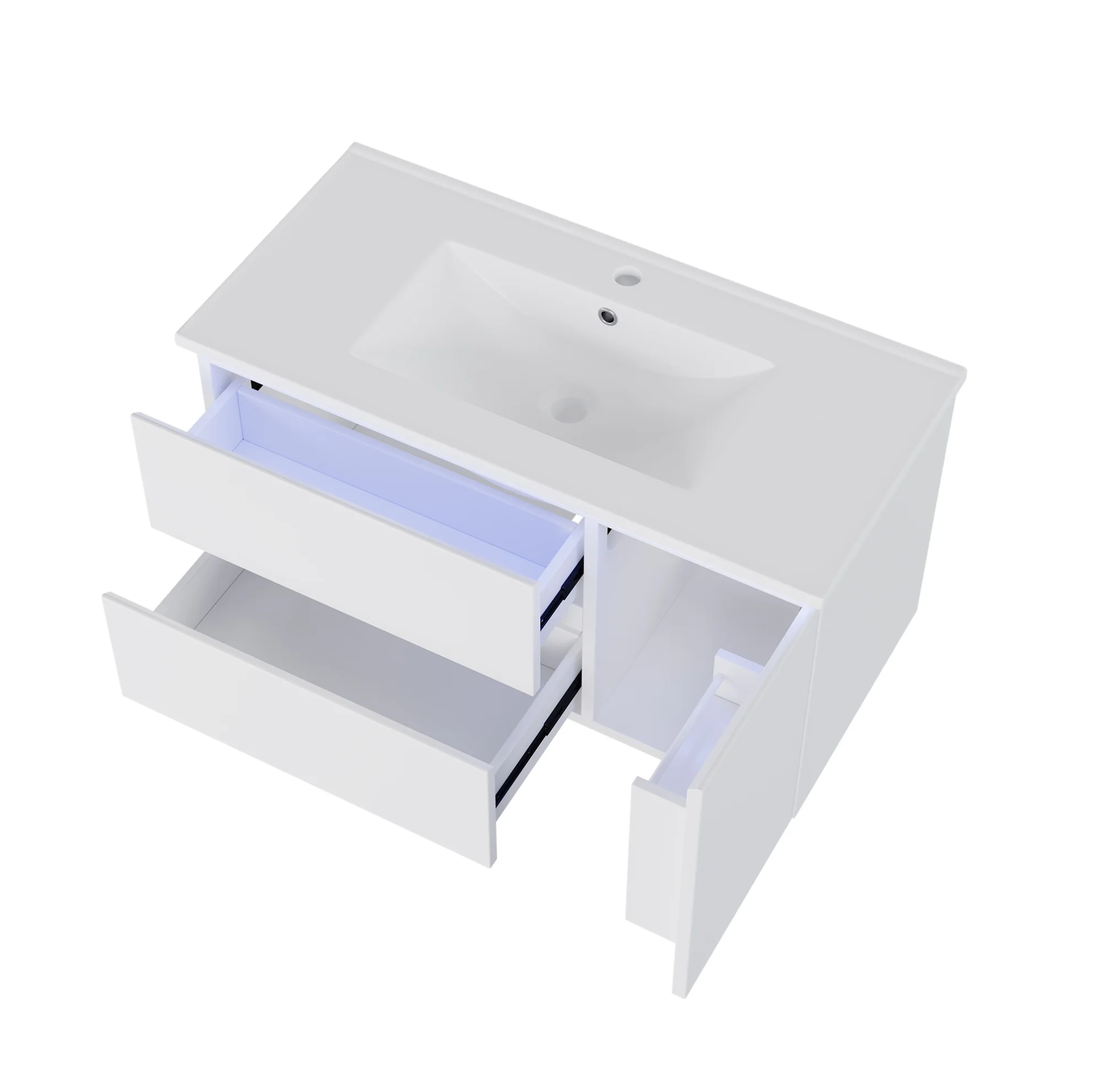 Wandmodel badkamermeubel met keramische wastafel, LED-bewegingsmelderlamp, 91,5×46,5×50,5 cm, wit MDF