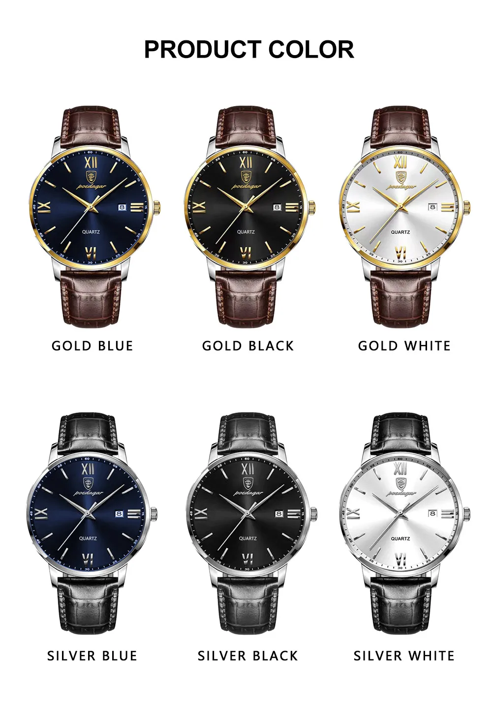 POEDAGAR Luxus Business Mann Armbanduhr Leuchtende Wasserdichte Datum Leder herren Uhr Mode Quarz Uhren Für Männer Reloj Hombre – Detail 7