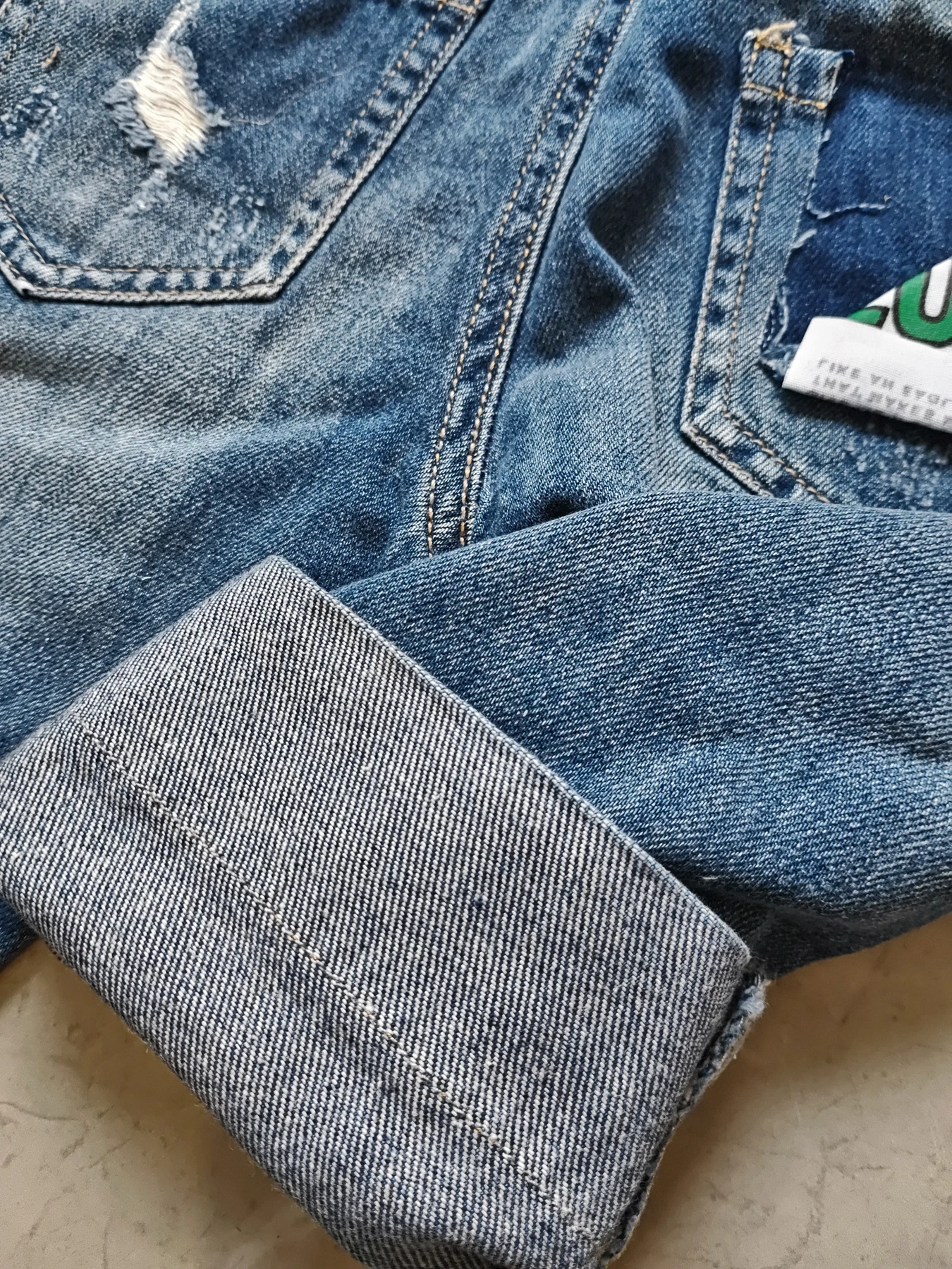 5083 elastic waist ripped summer boys shorts kids jeans children shorts 70% length hole soft denim
