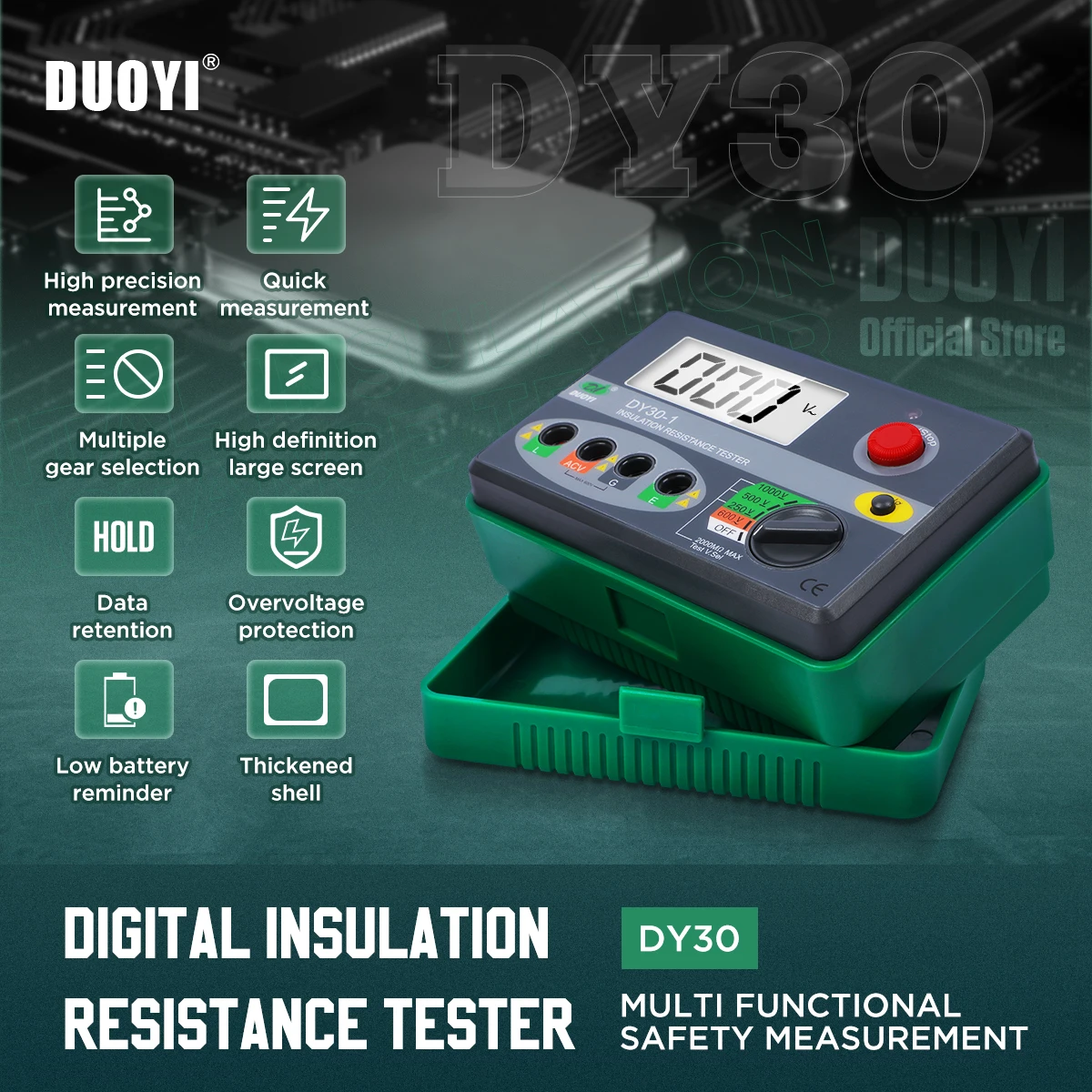 DUOYI  DY30-1 Digital Insulation Resistance Test Tool 2000MΩ  Multi-Functional Megohmmeter Car Non Ground Resistance Test Device