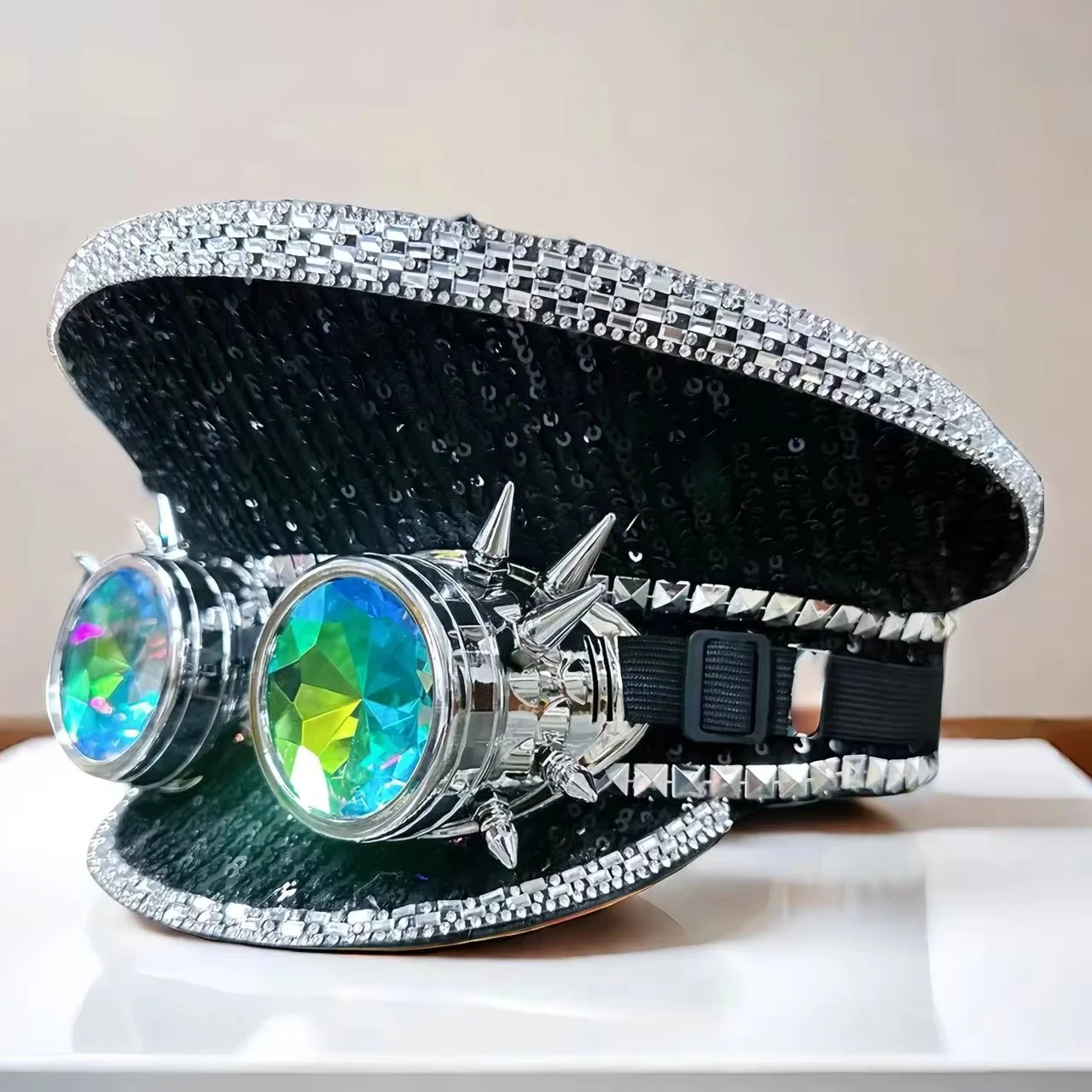 

Черная шляпа капитана HongLuan в стиле стимпанк со стразами для фестиваля Burning Man для женщин с очками, военными аксессуарами и кепкой для мужчин