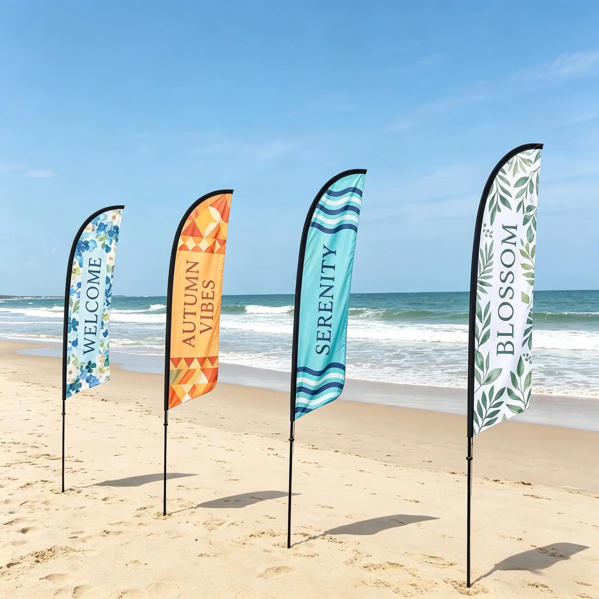 Beach Feather Flag Aluminium Alloy Fiberglass Banner Flagpole Kit with Ground Spikes for Outdoor Business Celebration Decoration