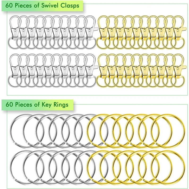 120Pcs Key Chain Swivel Snap Hook Lanyard Clips With Key Rings, Keychain Hardware Hooks For Lanyard, Purse And Crafts