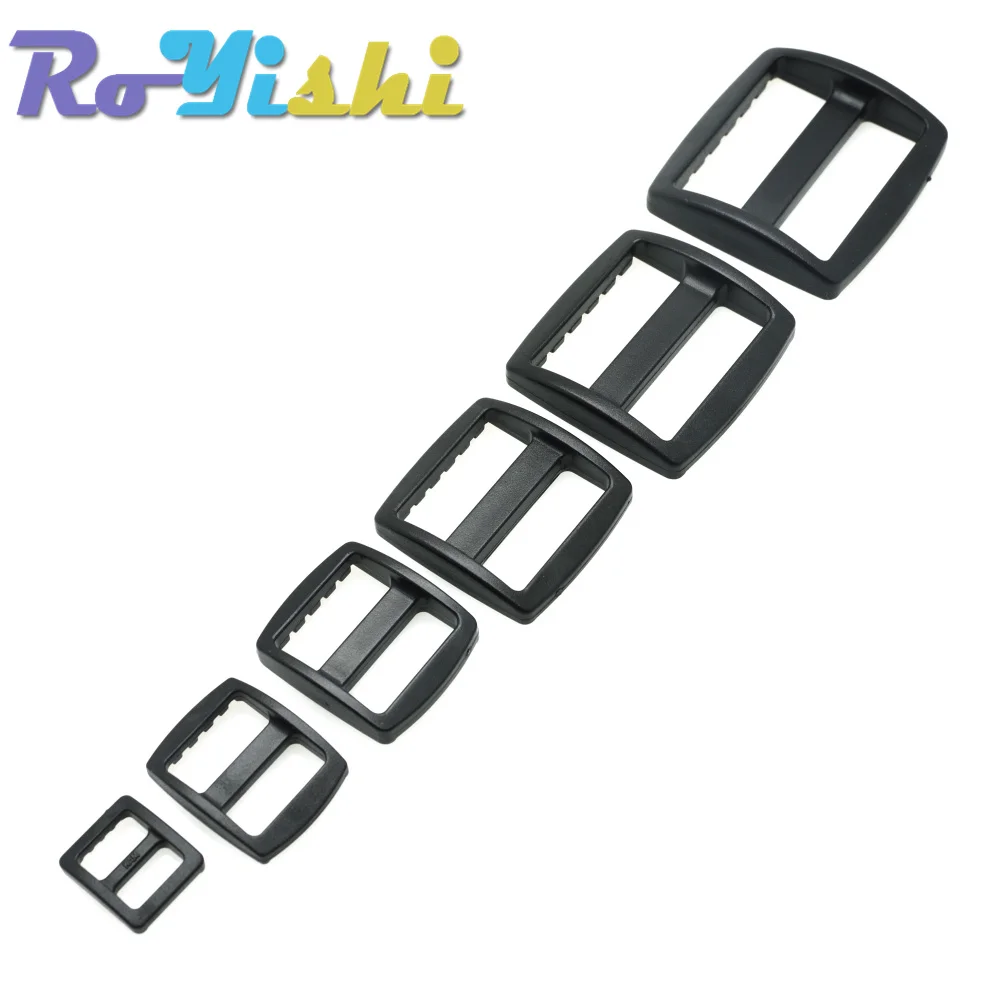 100 Pcs/Pack  Plastic Slider Tri Glide Adjust Buckles Wider Style Backpack Straps Black