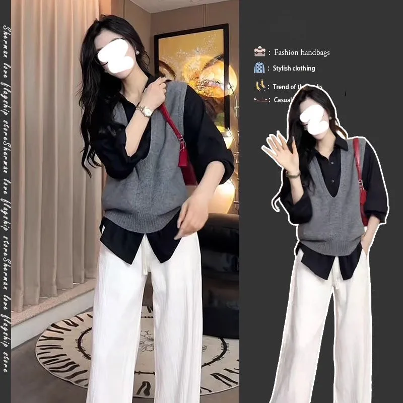 

Комплект для похудения для женщин: прямые брюки и топ из полиэстера, осенний повседневный стиль