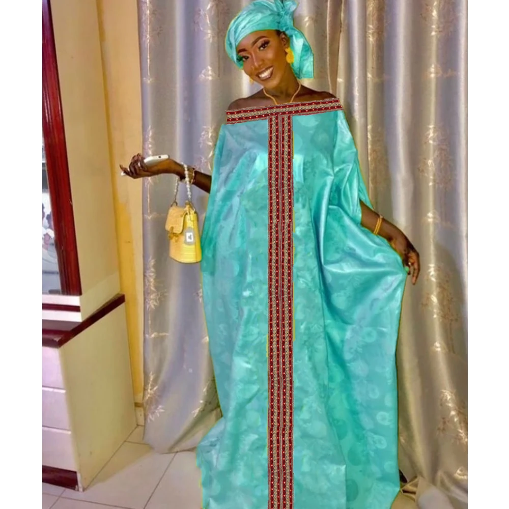 Original Bazin Riche Dresses For African Women Traditional Party Wedding Top Quality Dashiki Robe Outfits With Headscarf Set