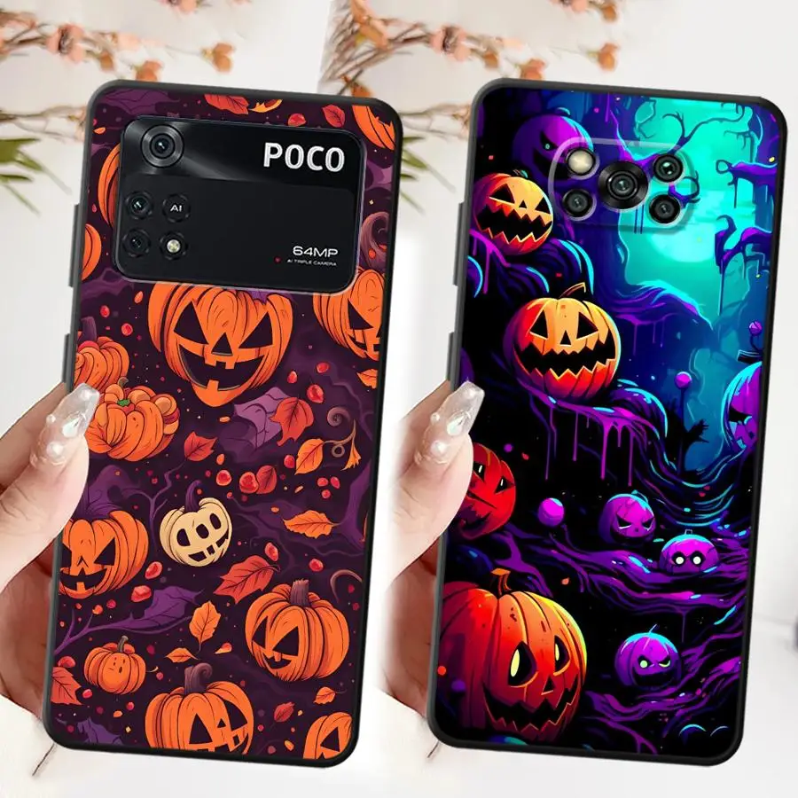 Pumpkin Halloween Soft Back Phone Cover Case for Xiaomi Poco M3 M4 Pro F3 F4 F5 C65 C50 X3 X4 X5 M5 C51