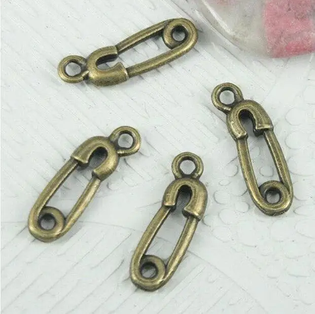 30 buah 19*6.2mm lubang 1.9mm antik warna perunggu mini dekorasi desain fibula HWEF0851