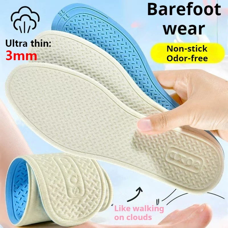 Barefoot-Friendly Summer Insoles Cooling Thin Breathable Latex Ultra Anti-Slip Soft Comfortable Cushioning for Daily Sport Wear