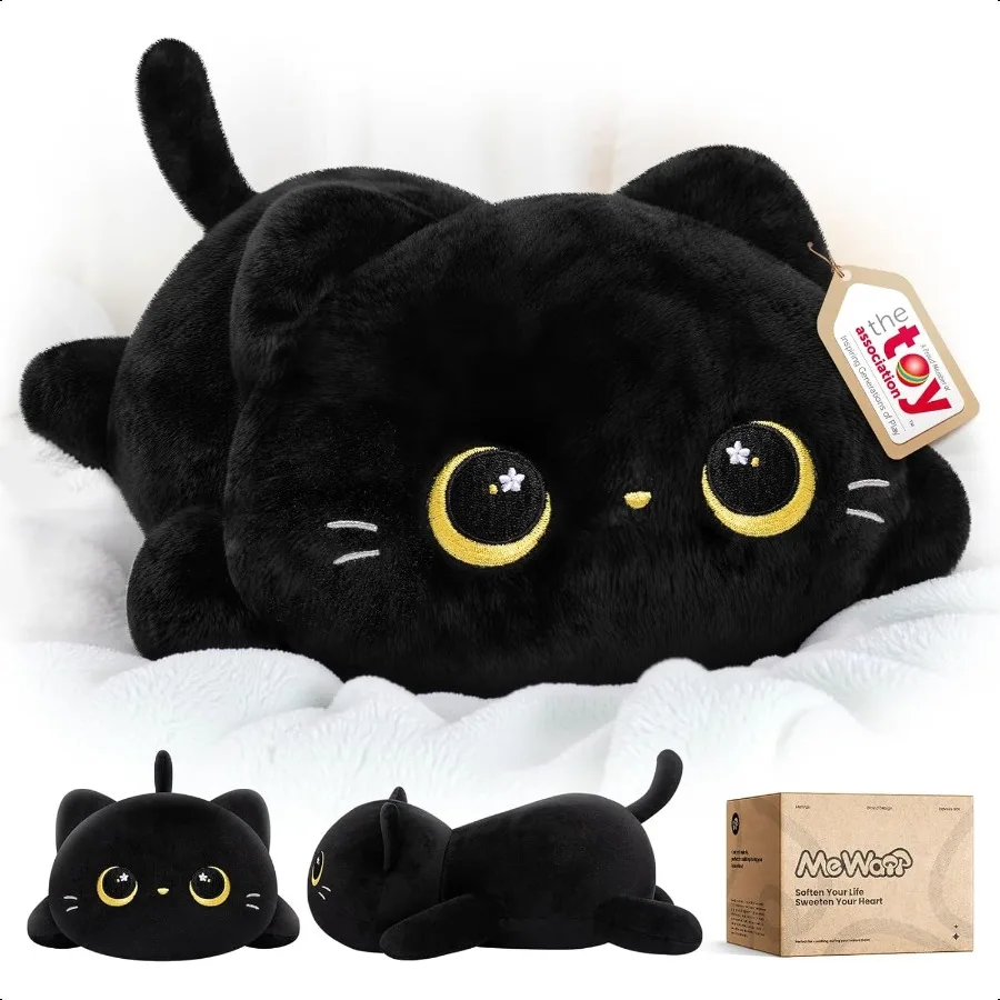 

Cute Black Cat Plush Pillow Kawaii Plushies Black Cat Stuffed Animals Squishy Plushies Cuddle Plush Pillow for Girls 13 Inch